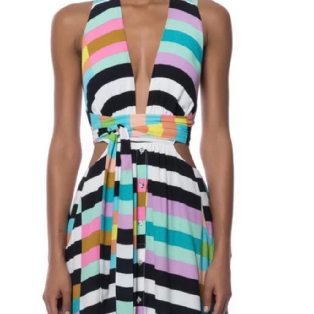 Mara Hoffman Striped rainbow multi color striped halter cross back tie Dress - Picture 4 of 7